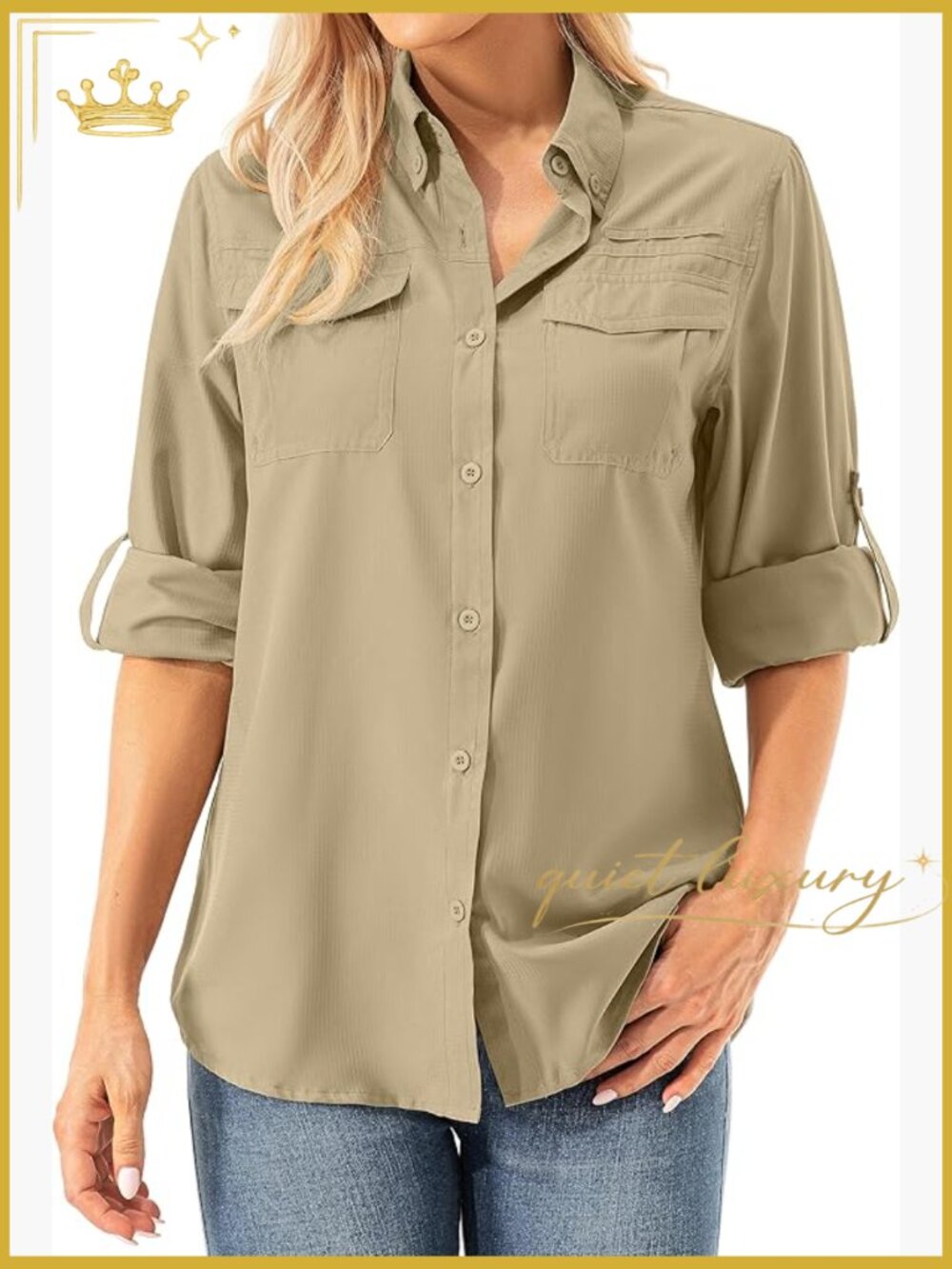 UPF 50+ Long Sleeve Sun Protection Button Down Shirt Quick Dry Fishing Hiking